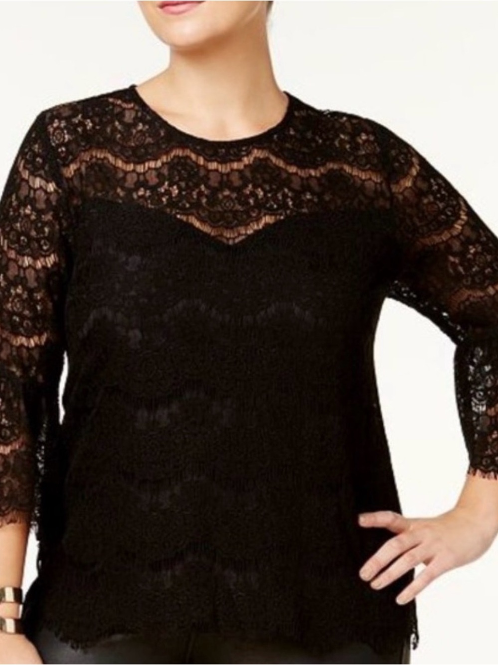 Monteau Black Lace 3/4 Sleeve Blouse